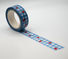 Load image into Gallery viewer, Blue Gingham and Strawberries Washi Tape - decorative masking tape for journaling

