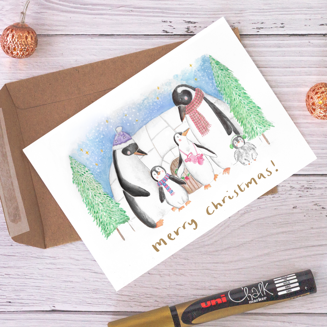 Handmade Penguin Family Christmas Cards