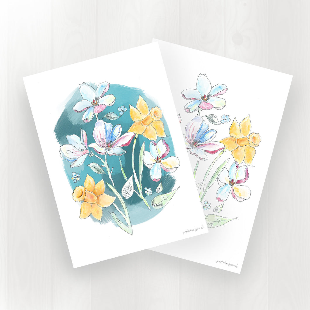 Daffodil and Magnolia Postcards (A6 - set of 2)